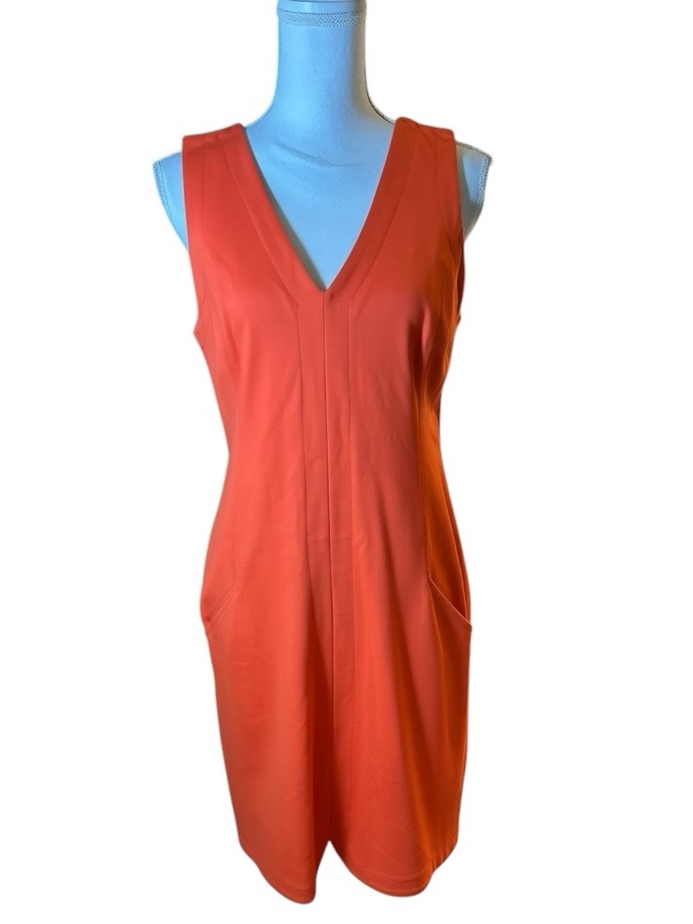 Banana Republic Vibrant Orange Fitted VNeck Sleeveless Dress